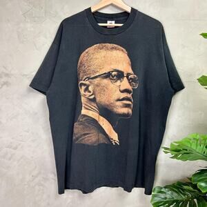 Malcom X Big Face Education Quote African American Civil Rights XL 90s Tee
